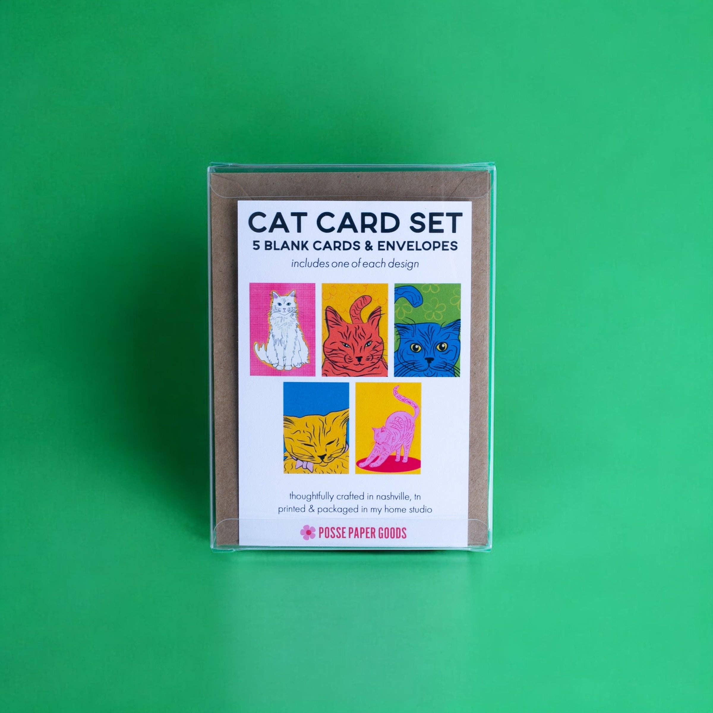 Posse Paper Goods - Wholesale Stationery/Notecard Set - Cat Card Set | Greeting Cards (Set of 5)2