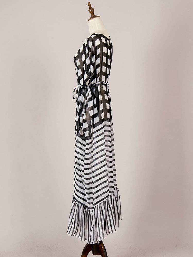 StyleGalX – wholesale Kimono - Dam – Tryckt svart färg chiffong lång klänning Kimono Duster Robe2