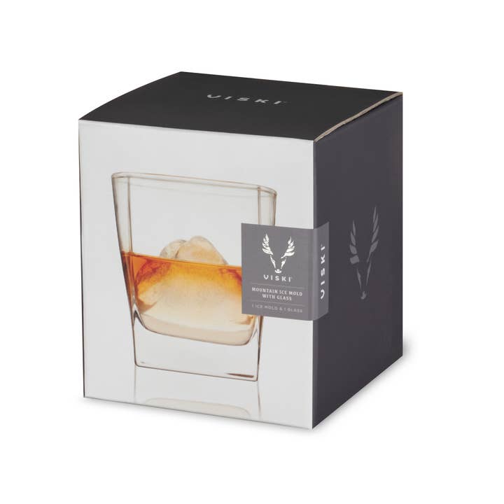 Viski - Wholesale Cocktail/Liquor Glass - Glacier Rocks® Mountain Ice Mold & Crystal Whiskey Glass Set