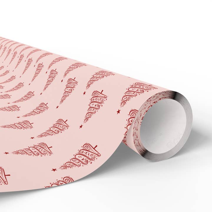 Lokipawz - Wholesale Flat Wrap - Pink Christmas Tree Wrapping Paper4