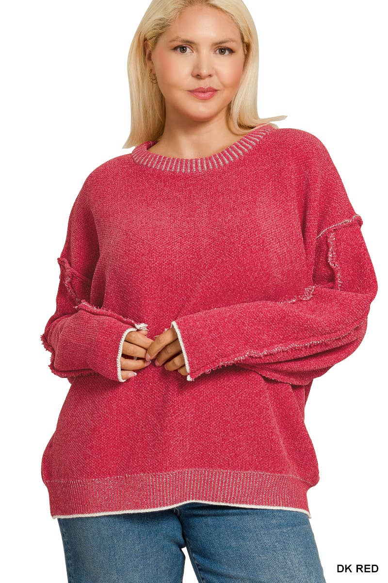 Vanilla Monkey - Wholesale Knit Sweater - Women's - Plus Exposed Seam Round Neck Sweater6