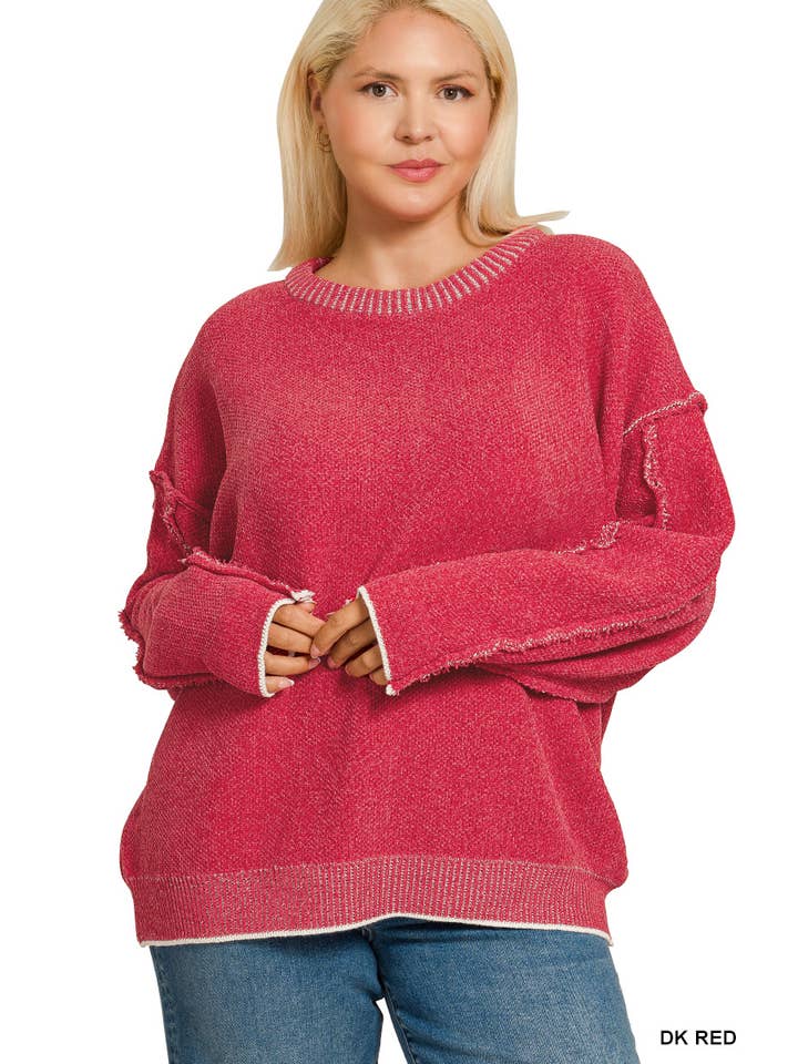 Vanilla Monkey - Wholesale Knit Sweater - Women's - Plus Exposed Seam Round Neck Sweater6