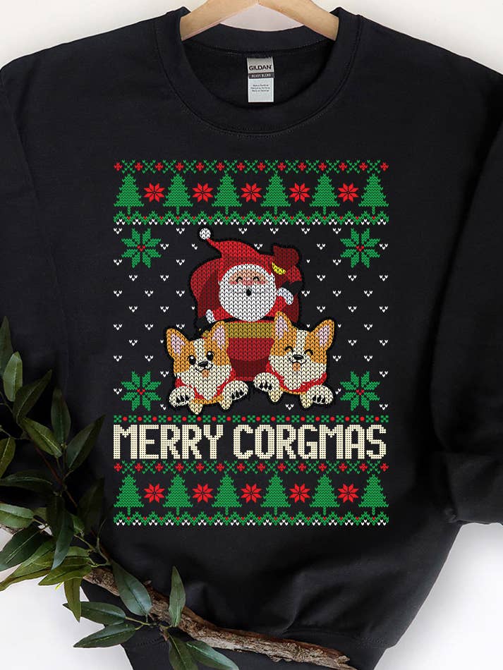 Black Merry Corgmas - Funny Corgi Dog Ugly Christmas Sweatshirt for wholesale on Faire