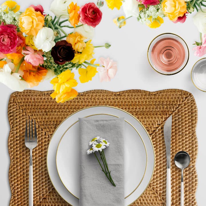 Bali Harvest - Wholesale Placemat - Rectangular Scallop Rattan Placemat Charger Plate (Brown)1