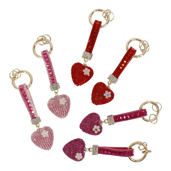 ASSORTED Double Sided Rhinestone Heart Keychain KC41101-11 (12PC) for wholesale on Faire7