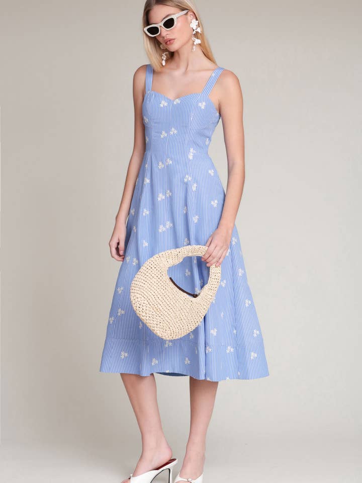 Embroidered Stripe Midi Dress for wholesale by Avec Les Filles