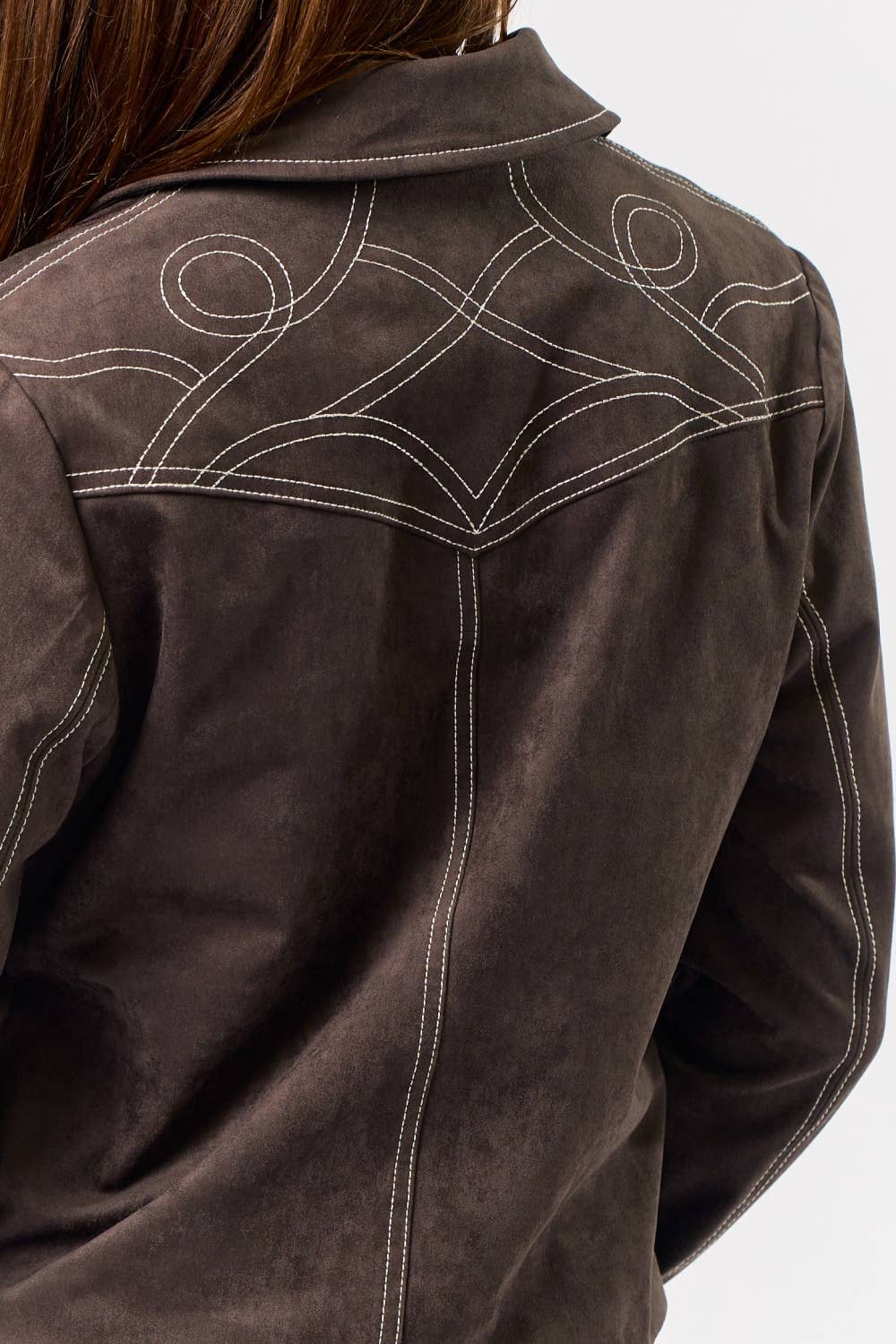 CHARCOAL Suede Jacket with Contrast Stitching for wholesale on Faire1