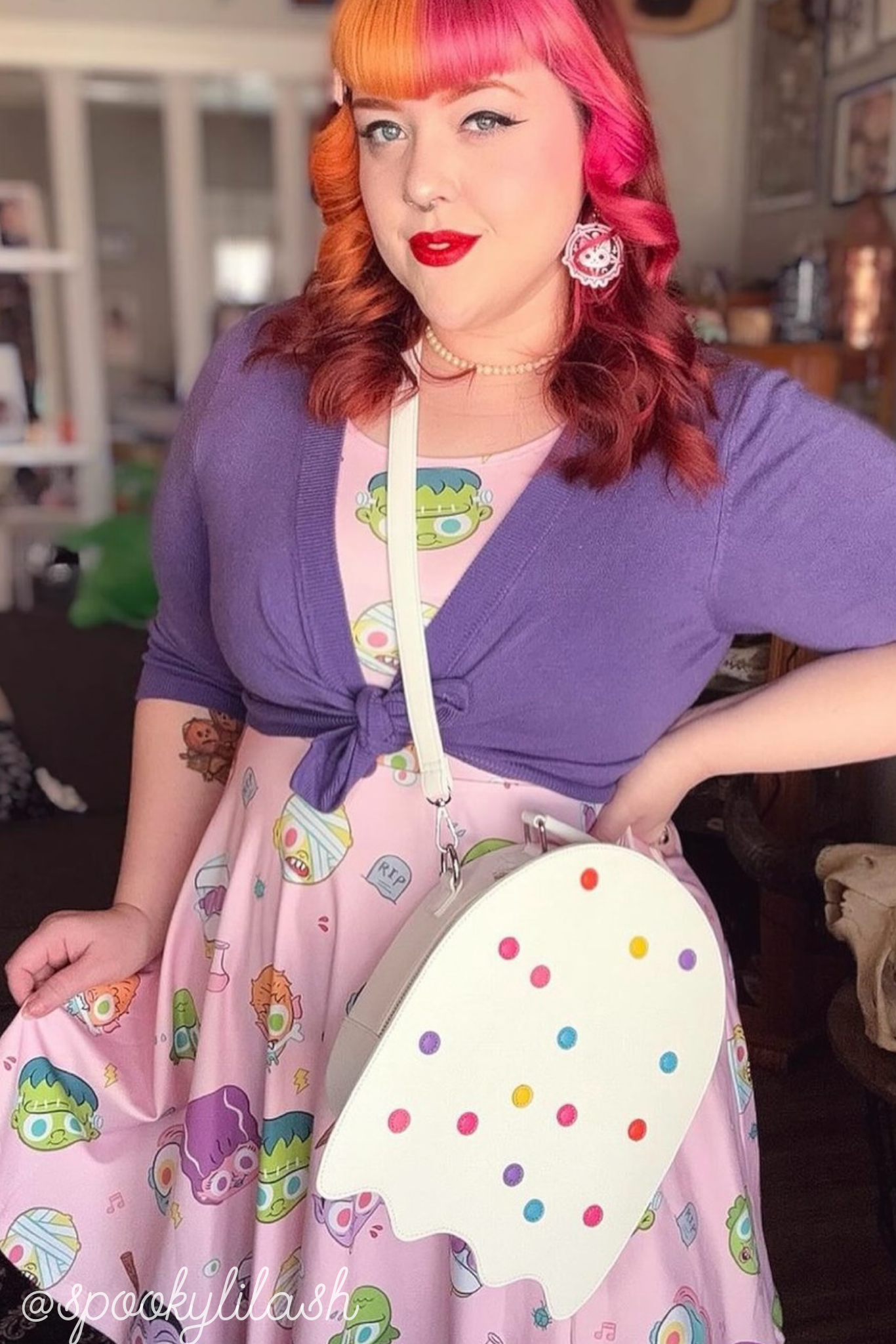 Weasel Wear - Wholesale Crossbody Bag - Women's - Circus Cookie Ghost Convertible Bag - White Vegan Leather Ghost Purse with Rainbow Sprinkles (Spooky Nostalgia Edition)1