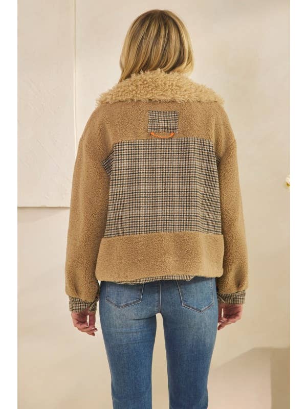 MOCHA Teddy Jacket With Houndstooth Inset for wholesale on Faire10