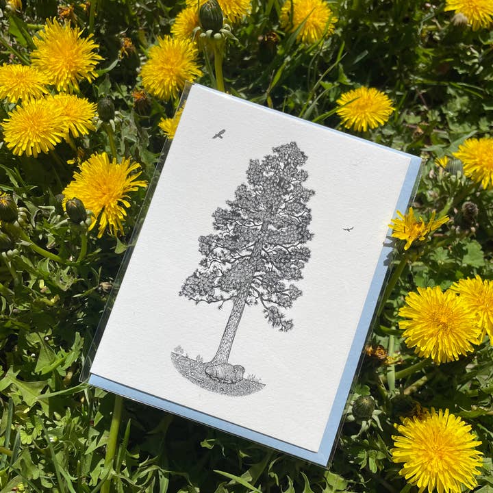 Anomal Press - Wholesale Season's Greetings Card - Big Sky ponderosa tree linocut relief print card4