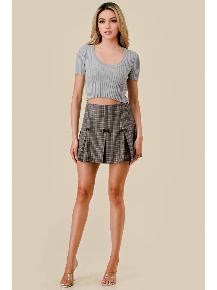 BEIVY & COLLABO - Wholesale Skirt - Women's - BP4734E / PLAID BOWS / RIBBONS DETAIL PLEATED MINI SKIRT3