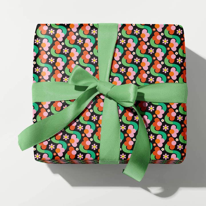 Fleurty Girl (Red) Retro Floral Holiday Wrapping Paper for wholesale by My Darlin'