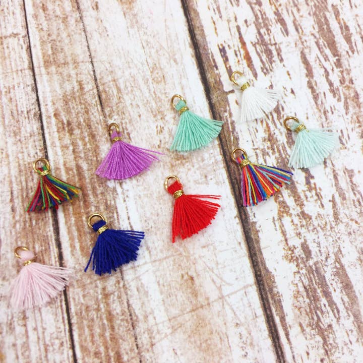The Bead Bazaar - Wholesale Individual Charm/Pendant - Tassels, Mini Tassels, Jewelry Tassel, Jewelry Making, Pack of 10, Wool, Tassel, Tassel Pendant, Boho Tassels