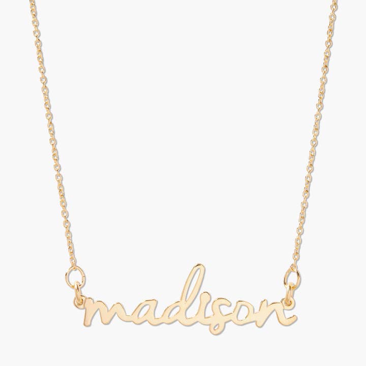 Nella Mini Nameplate Necklace for wholesale by Brook & York