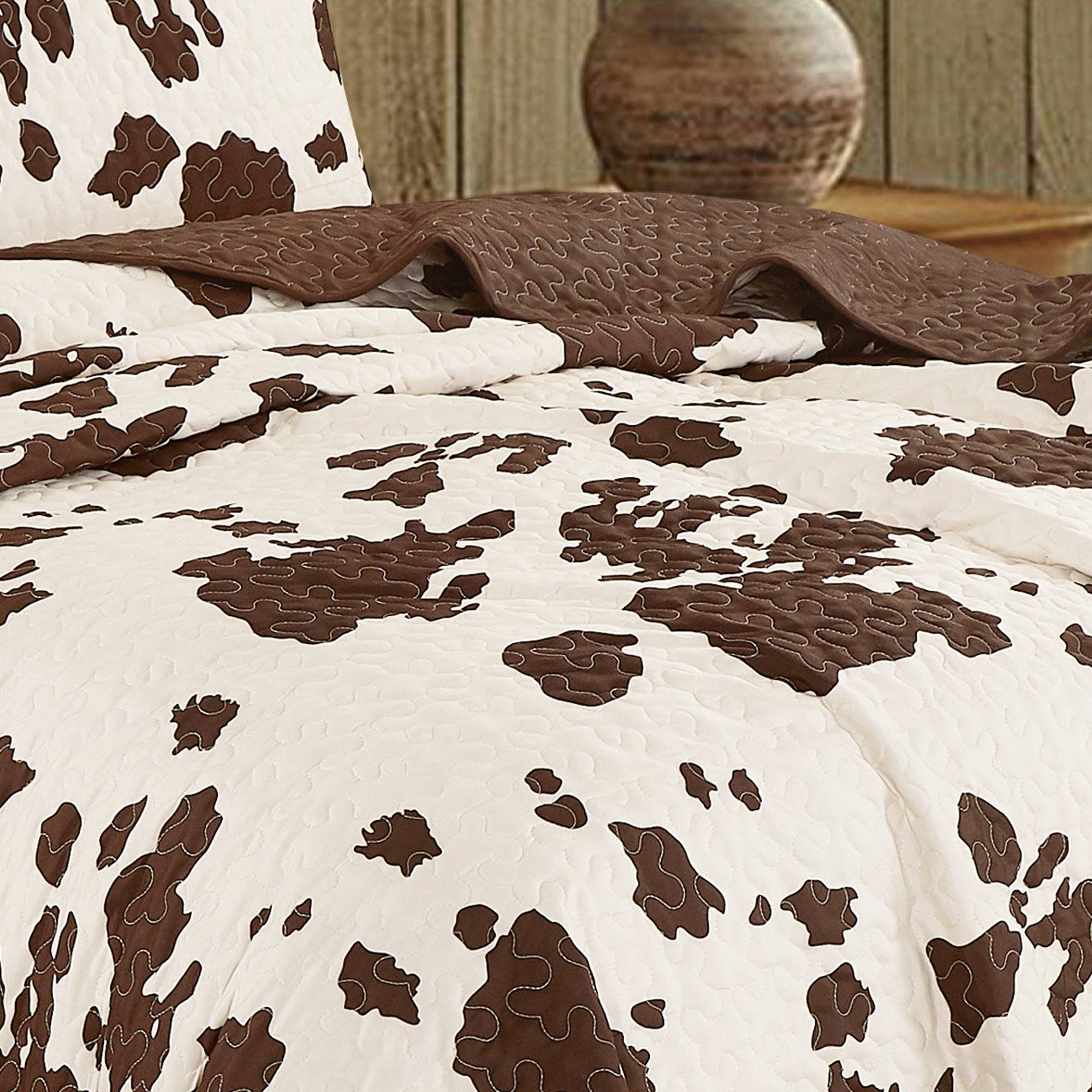 Linen Mart - Wholesale Bedding Set - Rustic Cowhide Brown Bedspread Quilt - 3 Piece Set5