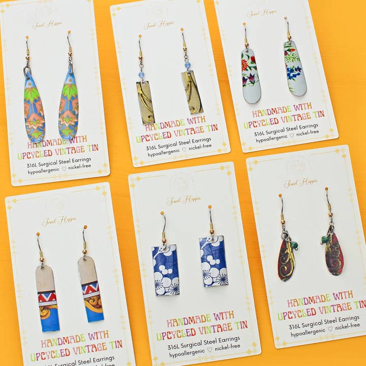 The Collector's Mix - Upcycled Tea‑Tin Earrings for wholesale by Jewel Hippie