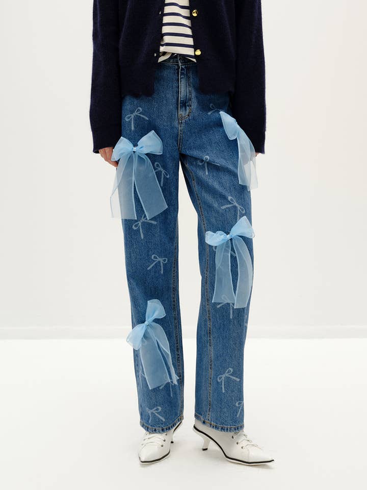 Jeans de mezclilla con lazo. para venta al por mayor de Urlazh