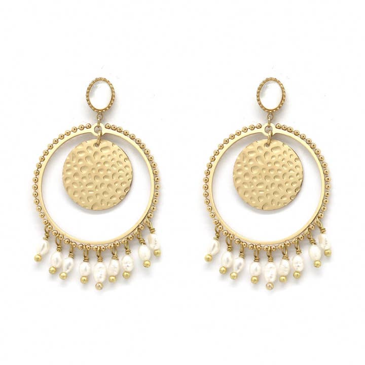 Mini White Freshwater Pearl Gold Earrings -French Flair Collection- E4-005 for wholesale by LIZOU