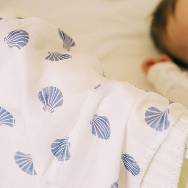 Sea Shells Muslin Blanket for wholesale by Beach Born Salcombe Ltd