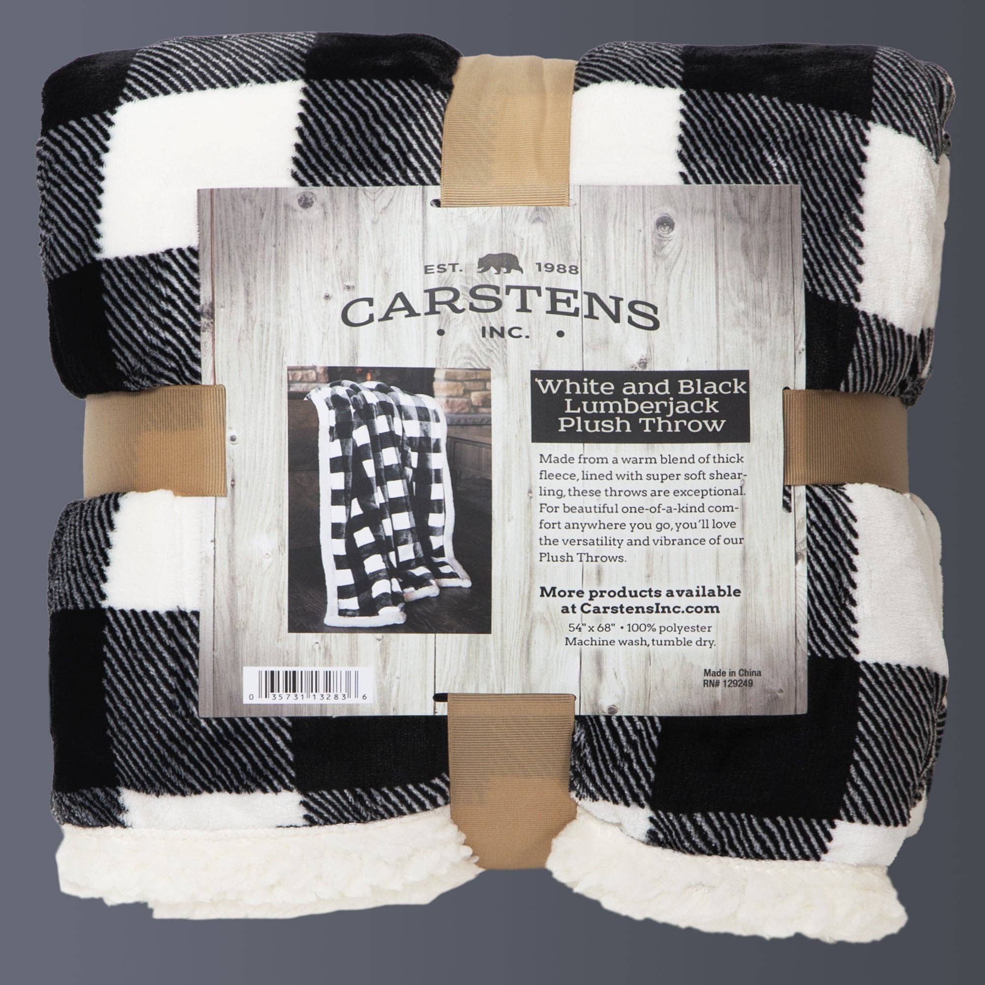 Carstens, Inc. - Wholesale Throw Blanket - Black & White Lumberjack Plaid Plush Sherpa Throw4