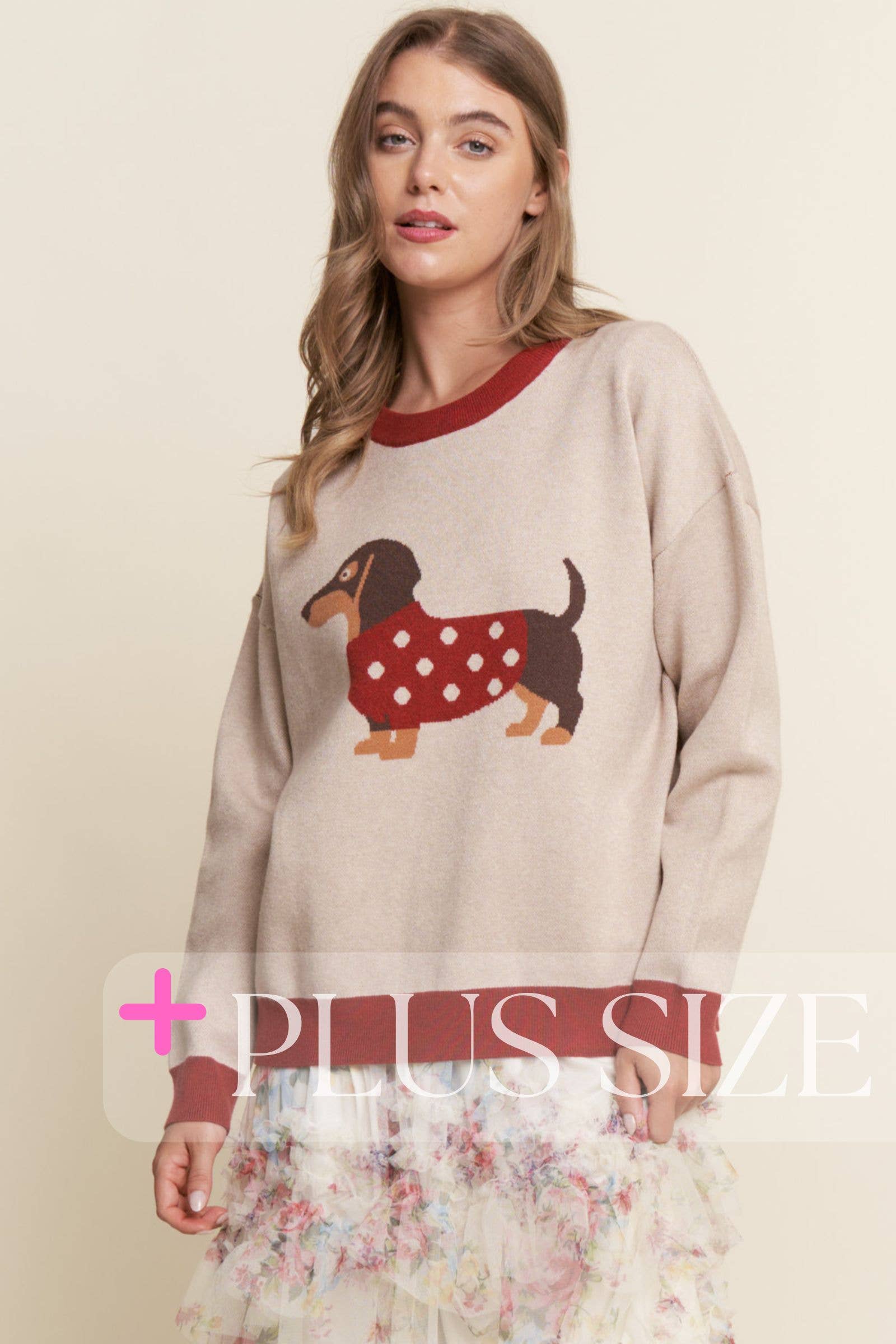 PLUS SIZE ~ Xmas Dachshund Colorblock Sweater for wholesale on Faire2