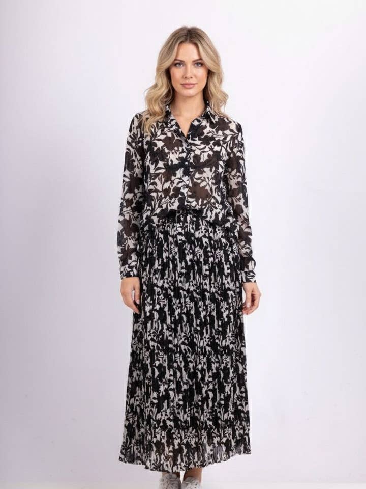 15027 plisseret nederdel med print for engroshandel hos Lilie Rose