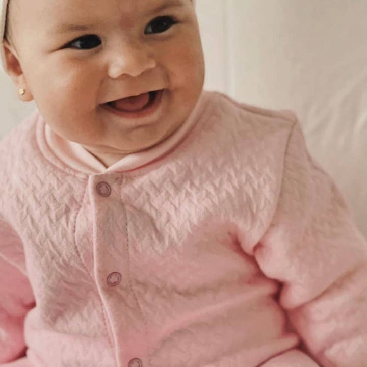 Sleep and Play snap-up footie in Jacquard Cotton - Pink for wholesale by Snuggles n Cuddles