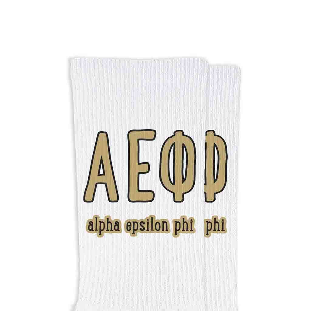 White Sorority Crew Socks with Name and Letters in Sorority Colors for wholesale on Faire2