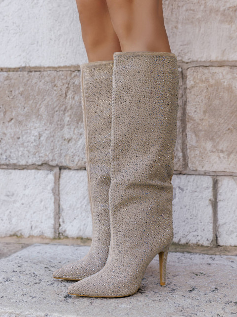 No Doubt Shoes - Wholesale Boots - Women's - SPARKLY EMBELLISHED STILETTO HEEL PARTY KNEE HIGH BOOTS10