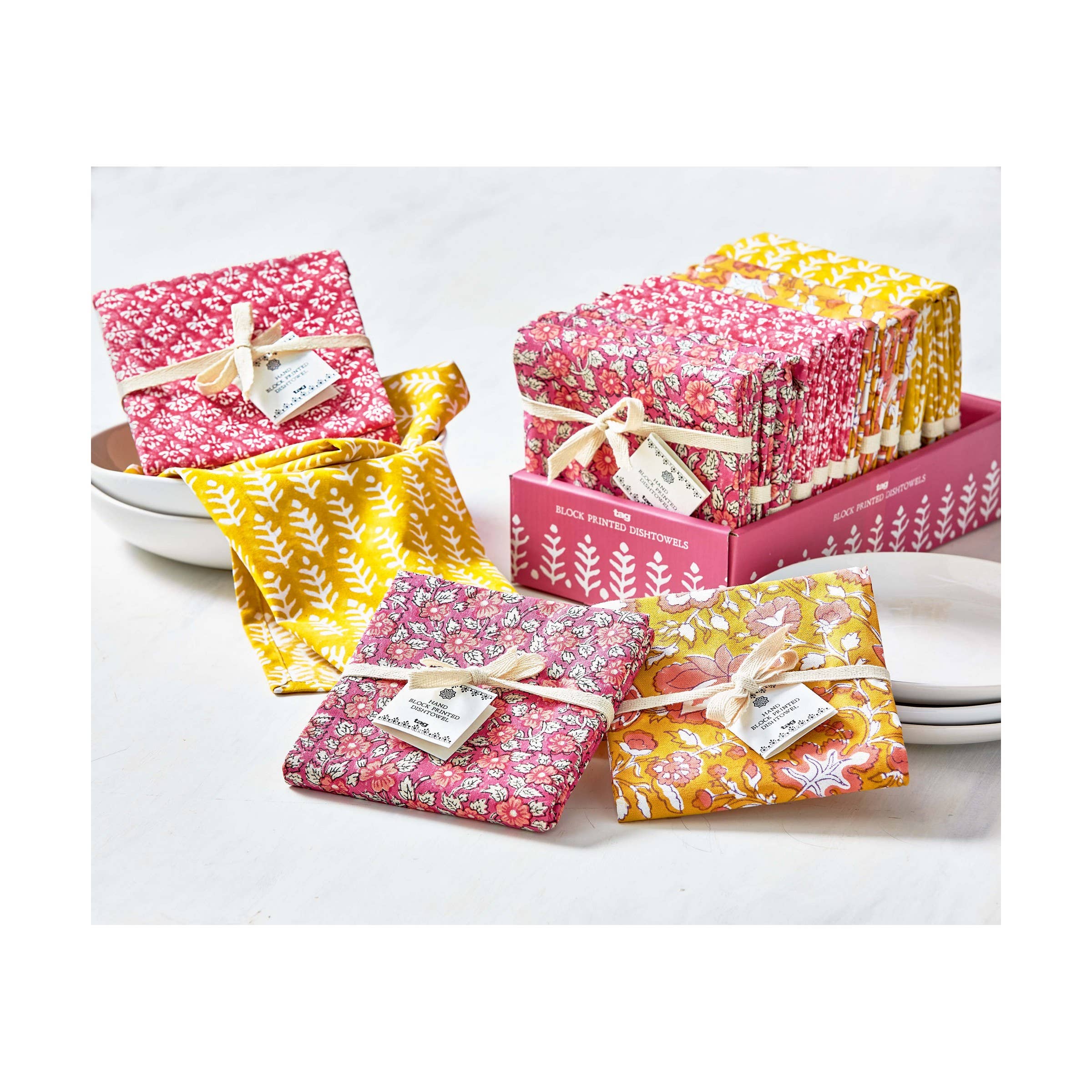 Emma Block Print Dishtowel Cud 16 Multi Cotton Spring for wholesale on Faire1