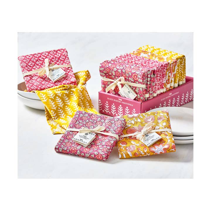 Emma Block Print Dishtowel Cud 16 Multi Cotton Spring for wholesale on Faire1