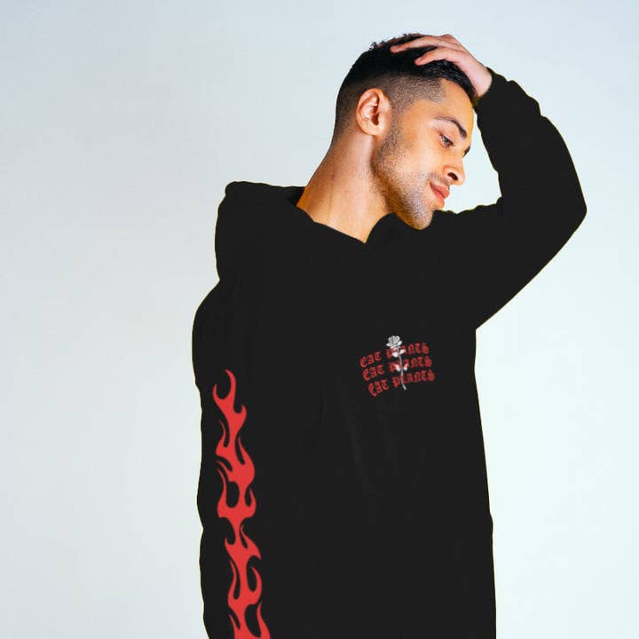 Eat Plants Goth Flames - Hoodie - Black - RECYCLED X ORGANIC for wholesale by Plant Faced Clothing