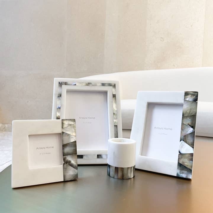 Anaya Home - Wholesale Picture Frame - Grey Mother of Pearl White Marble Picture Frames