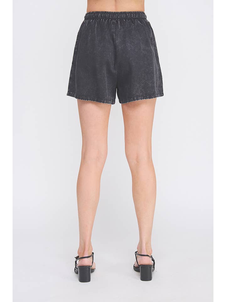 Allie Rose - Wholesale Shorts - Women's - Washed Chambray Elastic Waist Drawstring Shorts