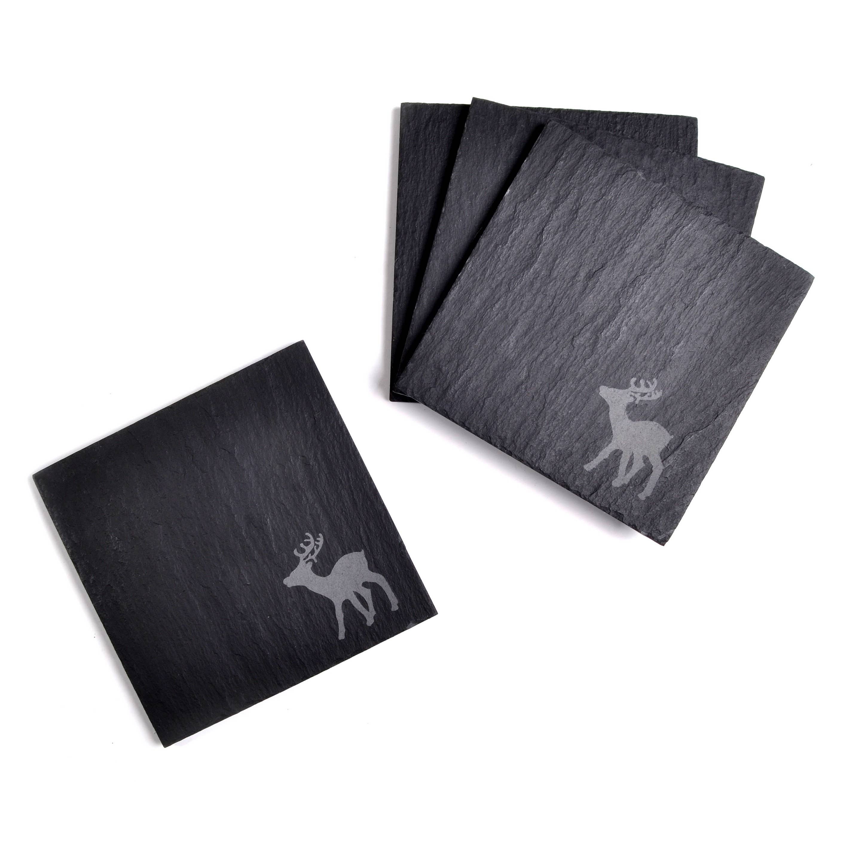 The House nameplate company – wholesale Coasters – 4 Christmas Coasters, 10cm Square, Made From Riven Slate1