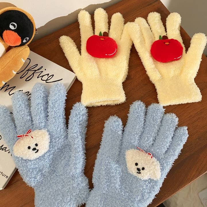 Tourtiwi - Vente Gants – femme - Gants en velours chauds pour femmes de dessin animé pour l'automne et l'hiver7