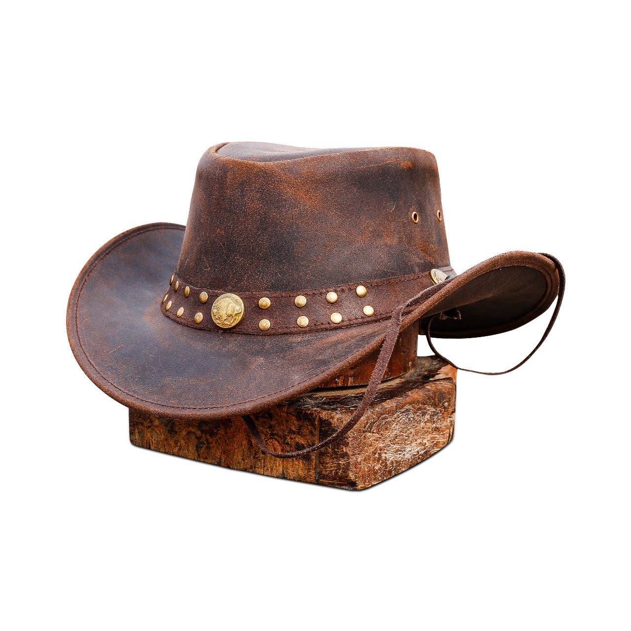 Hadzam - Vente Chapeau de cowboy – unisexe - Chapeau de cowboy en cuir marron western pour hommes et femmes.