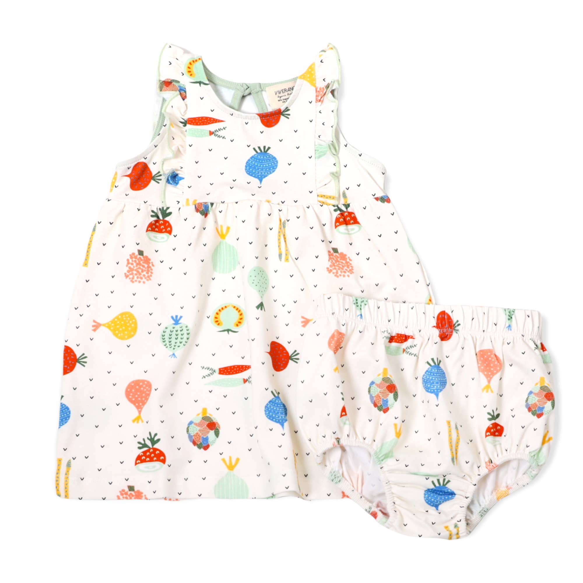 Naturale Set vestitino da neonato Veggie Ruffle+Bloomer (cotone biologico) in vendita all'ingrosso su Faire1