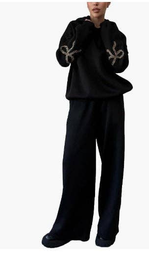 Dipped Shop - Wholesale Lounge Set - Women's - Trendy Print Loose Hoodie Sweatshirt Pants Set DP25F54010