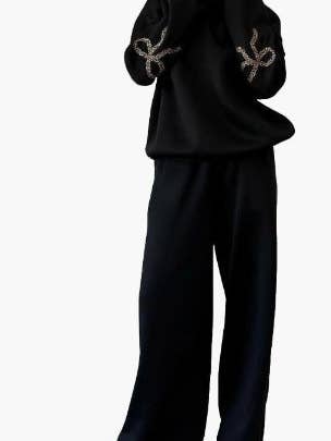 Dipped Shop - Wholesale Lounge Set - Women's - Trendy Print Loose Hoodie Sweatshirt Pants Set DP25F54010