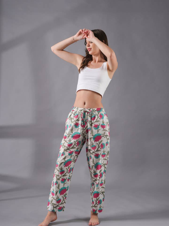 Cotton Pajama Pants Women - Fresh Bloom for wholesale by Zillajee
