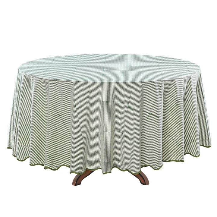 Fabricrush - Wholesale Tablecloth - Green Stripe Indian Hand Block Print Round Tablecloth 2