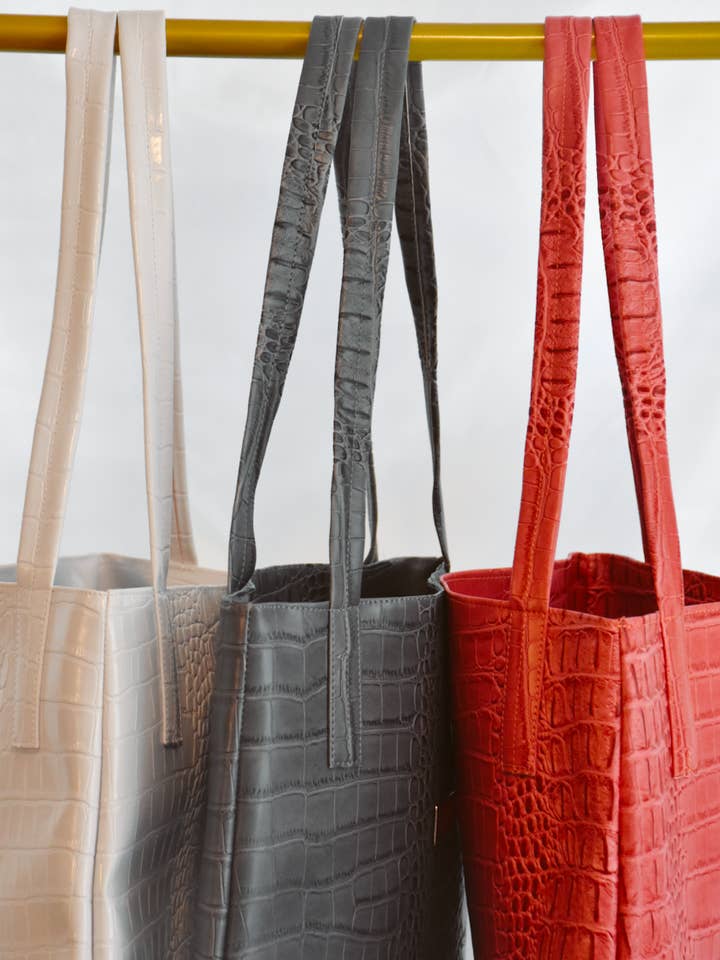 The North-South Tote — Licorice 'Big Crocodile' for wholesale by KMC Handbags