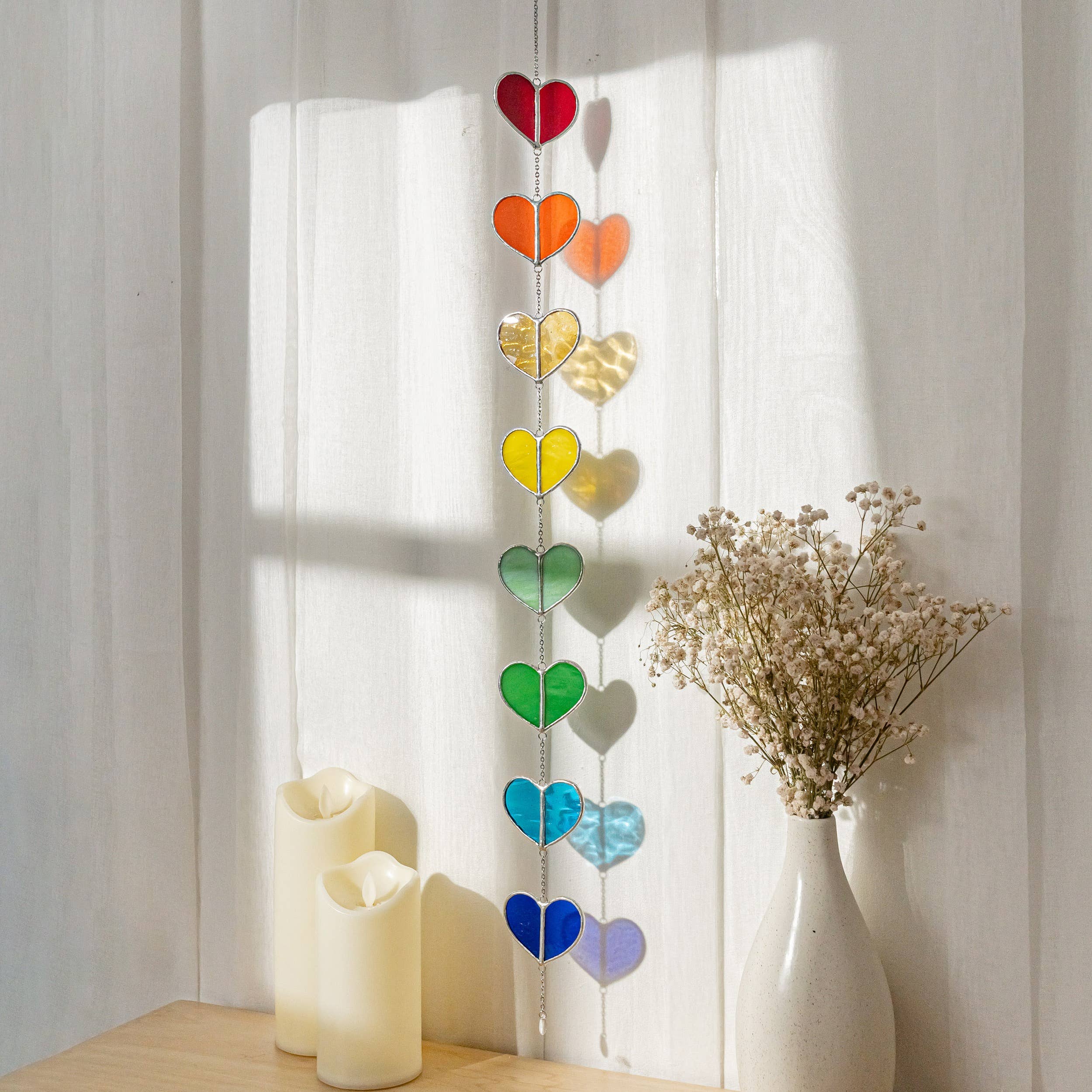 MondoBellissimo - Vendita all'ingrosso Bandierine/Ghirlande - Ghirlanda a cuore in vetro colorato F2213