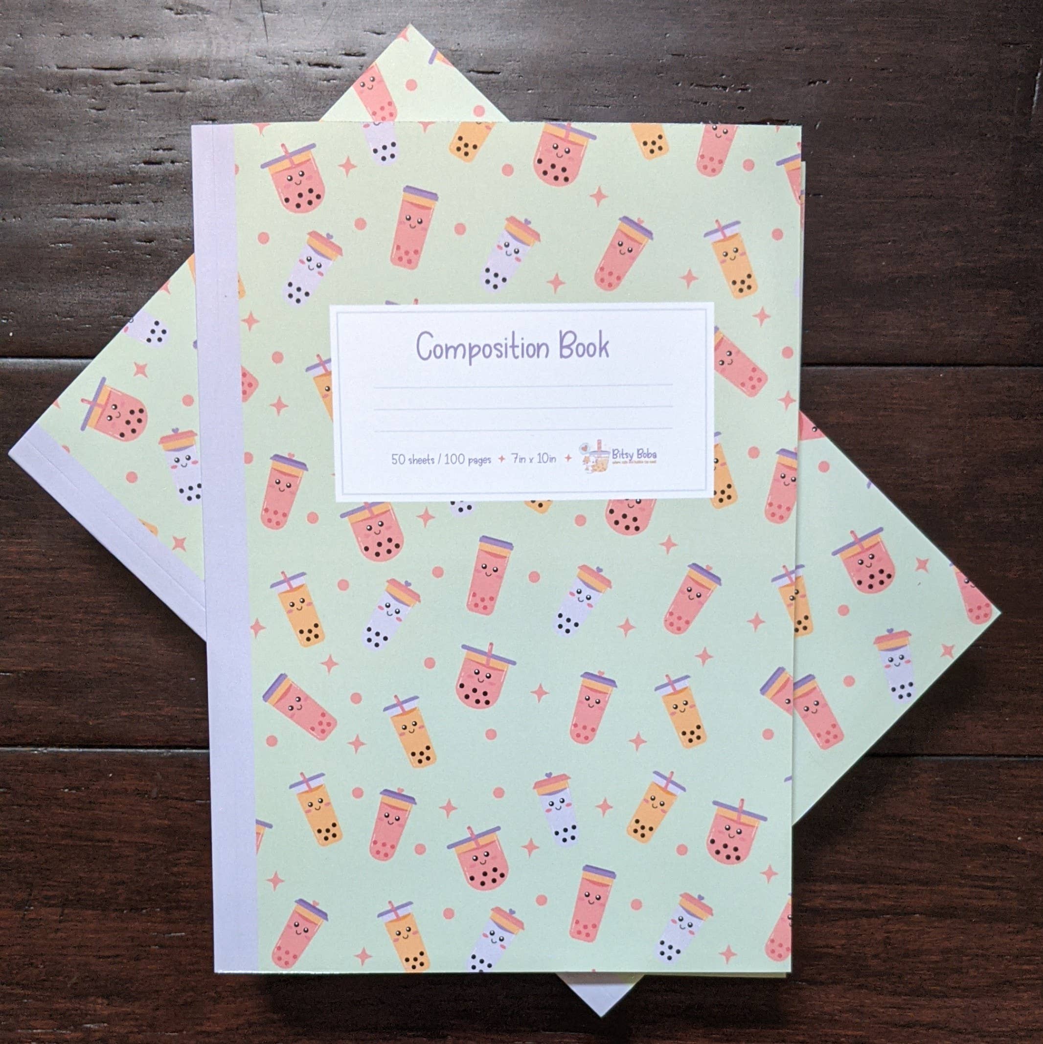 Bitsy Boba – Caderno por atacado – Chá Boba Bubble Caderno Composição Chá Matcha Milk Tea Verde0