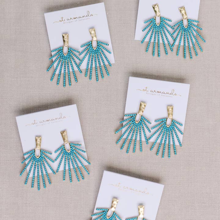 St Armands Designs of Sarasota - Wholesale Dangle Earrings - Light Turquoise Sunburst Statement Drop Earrings2