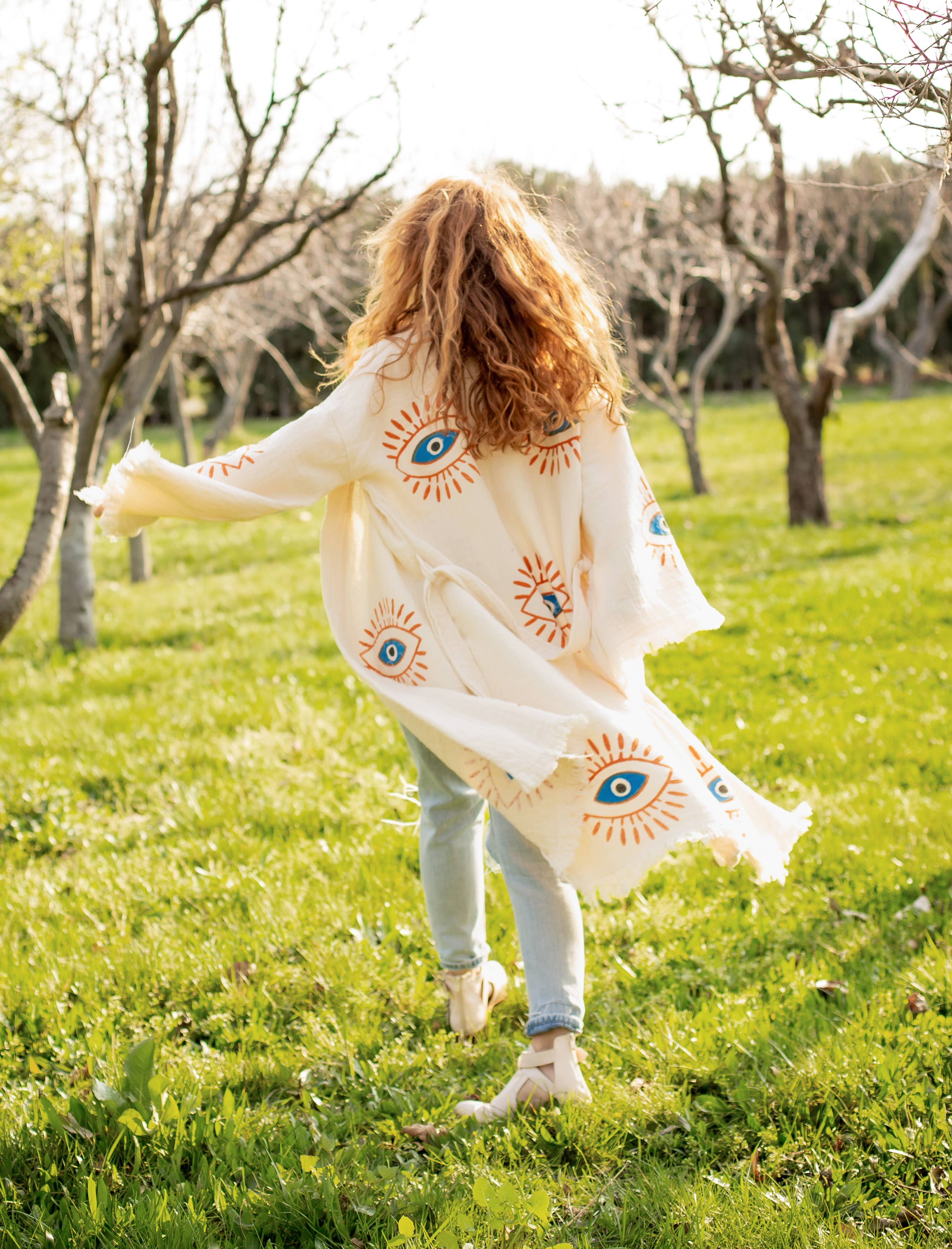 Moa - Vendita all'ingrosso Caftano - Donna - Kaftano kimono lungo con occhio retro malefico9