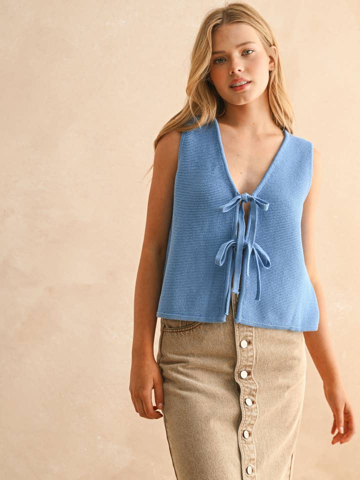 T4076 TIED FRONT KNITTED VEST for wholesale by MIOU MUSE