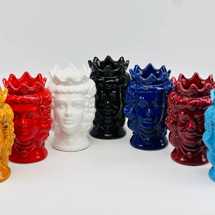 DD Ceramiche Siciliane - Wholesale Decorative Figurine - Pair of Moro Heads Kalat Frutta Ceramica Caltagirone cm H.14 L.9 Handcrafted VARIOUS COLORS7