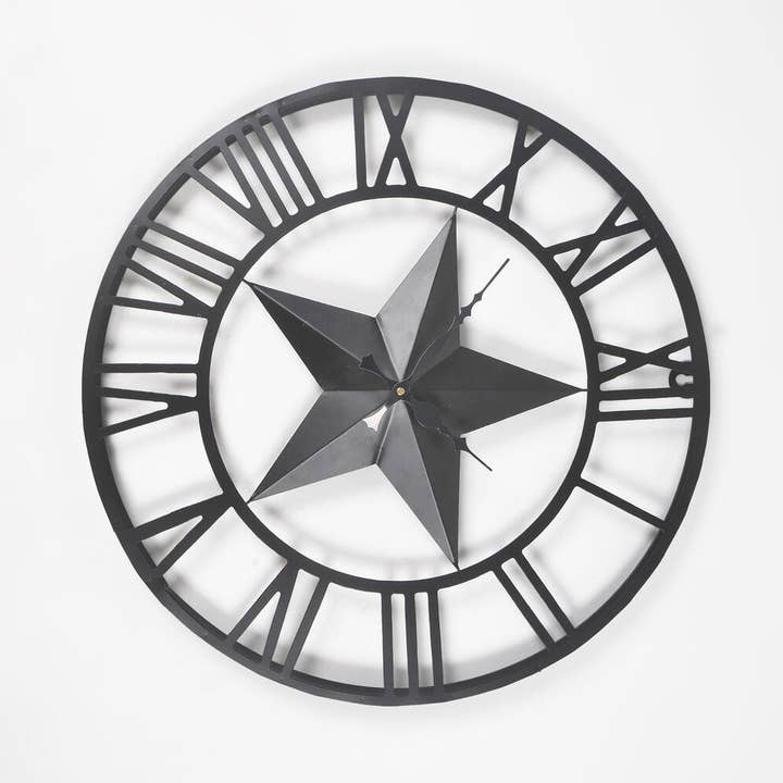 Horloge murale ronde analogique Roman Metal Skeleton Q pour la vente par IndieRoots